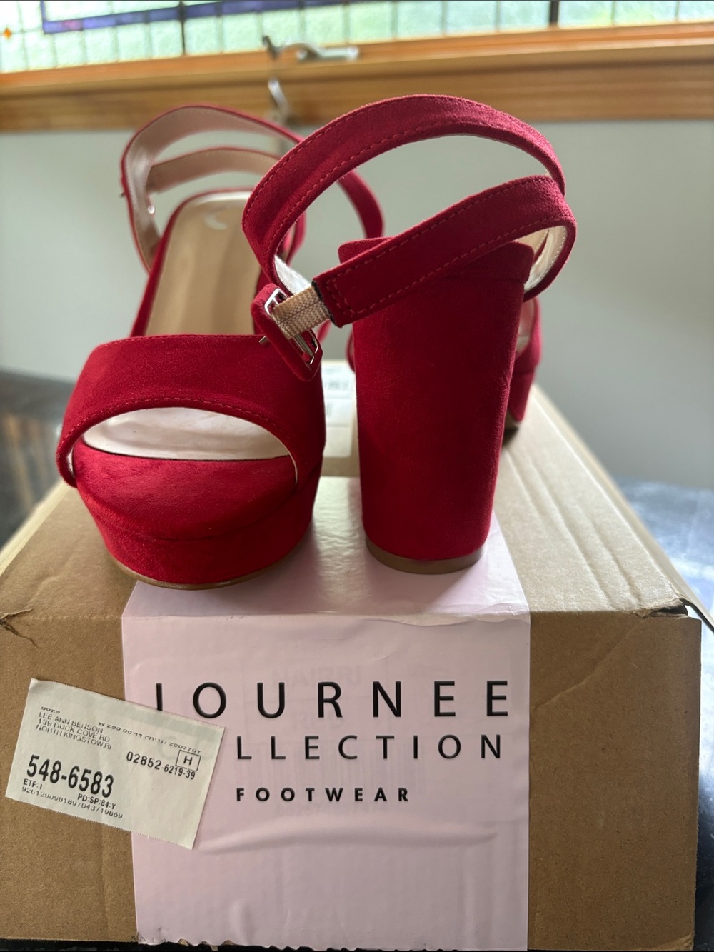 Journee Collection Red Suede Platform Block Heel Sandals